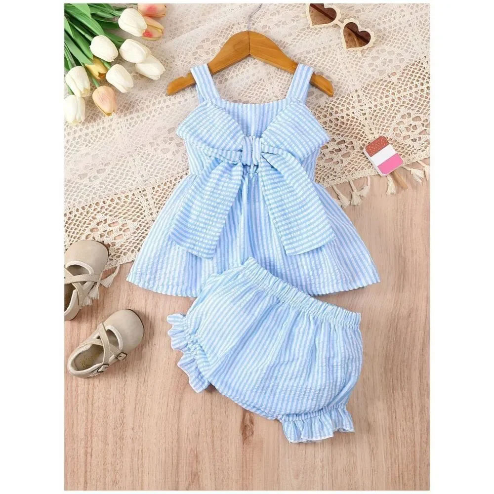 Sunshine Play Bubble Strap Set 2pcs Bow Top & Shorts, Cute Outdoor Outfit